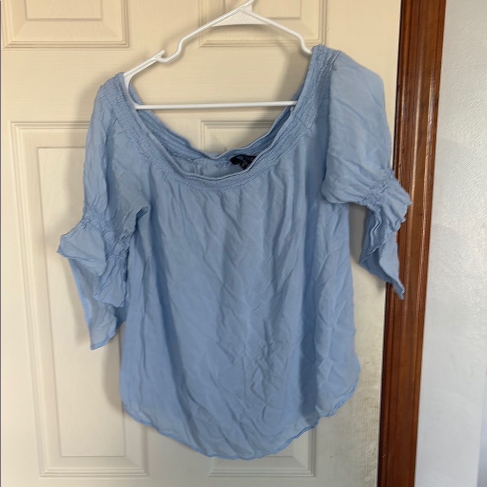Express Blue Ruffled Relaxed Blouse